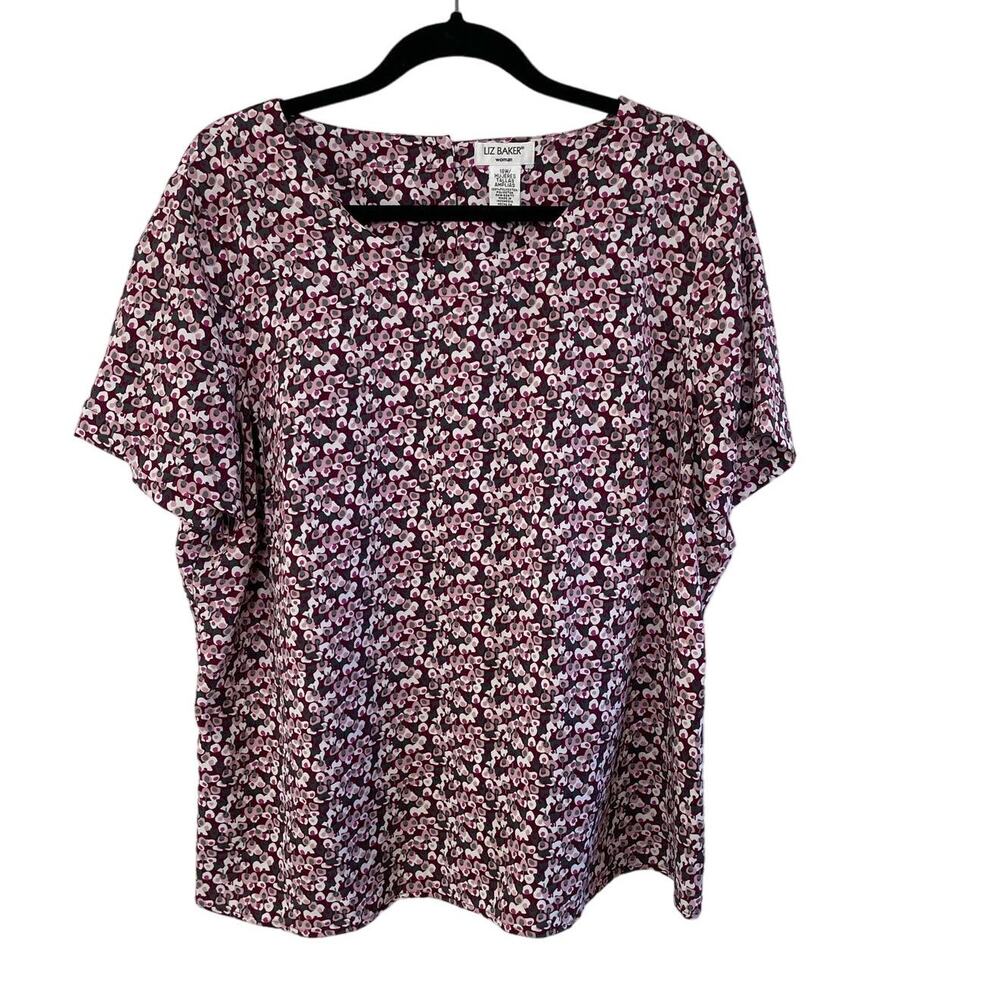 Liz Baker‎ Abstract Floral All Over Print Blouse Dolman Sleeve Relaxed Fit 18 W